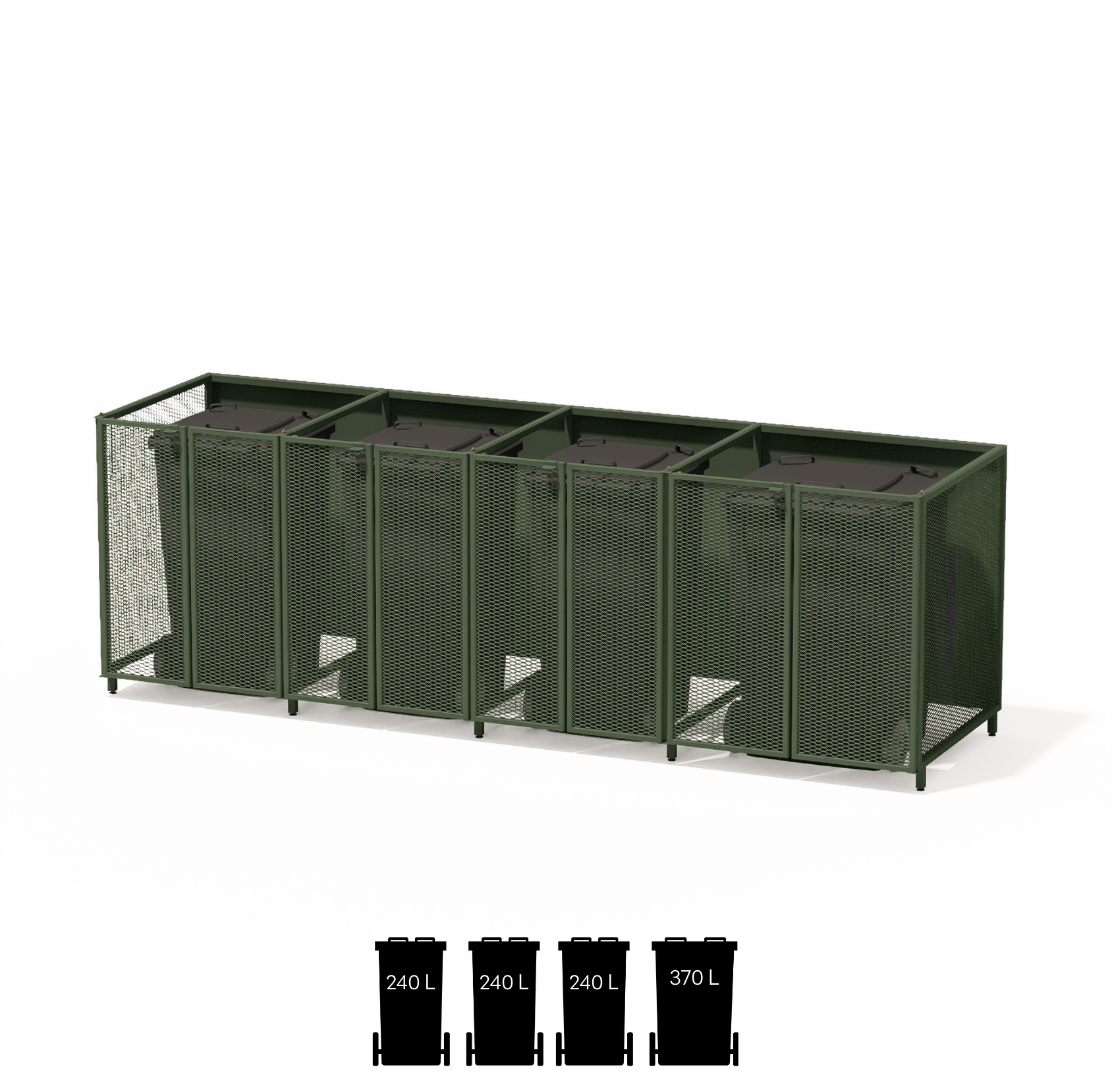 Affaldsbeholder skjul: 3 x 240L, 1 x 370 L