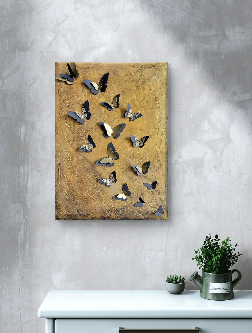 3D butterfly art on textured gold background