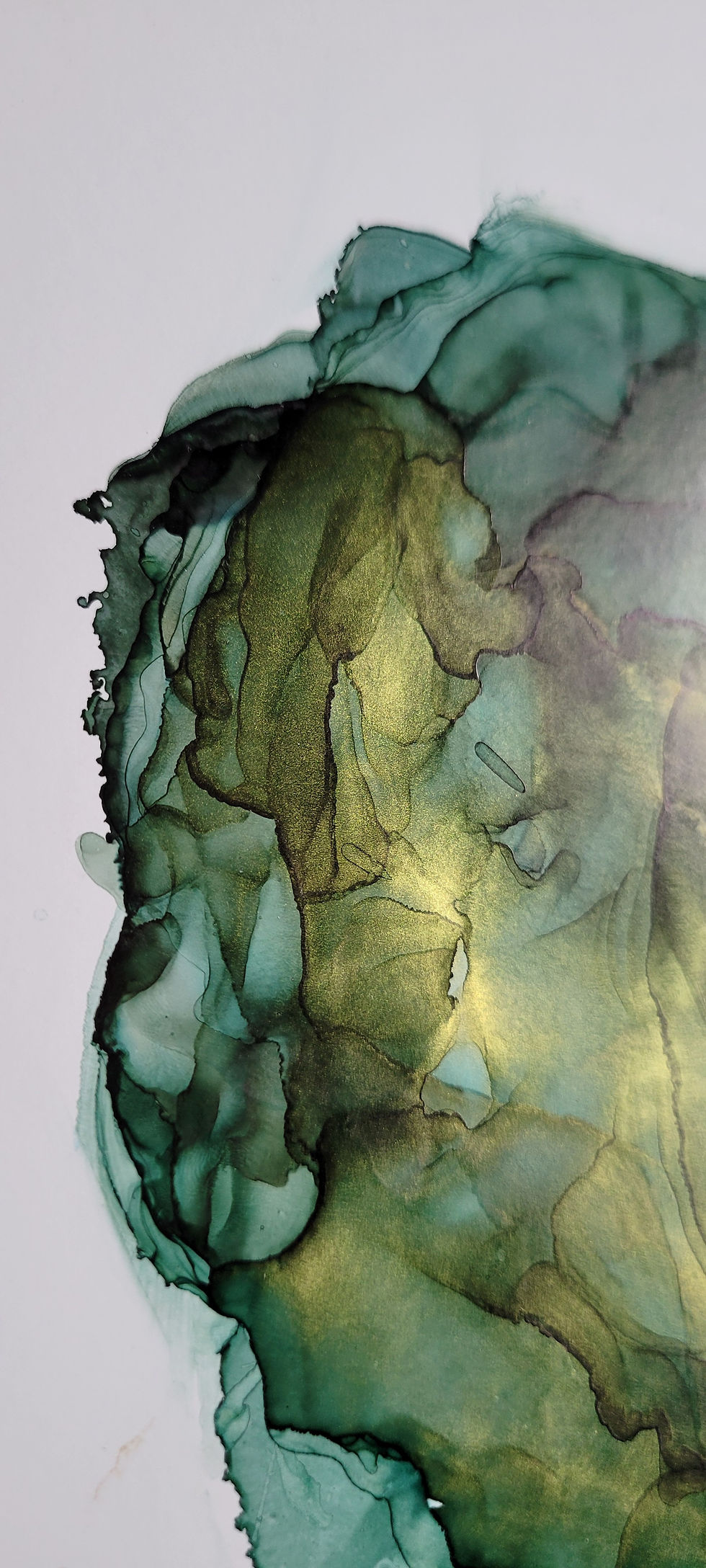 Miniatura: Abstract green and gold ink on Yupo paper