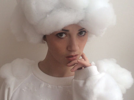 cloud wig, softness, white clothes, soft photoshoot