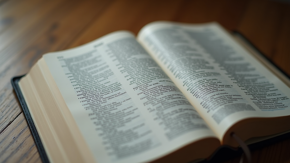 High angle view of an open Bible with highlighted verses