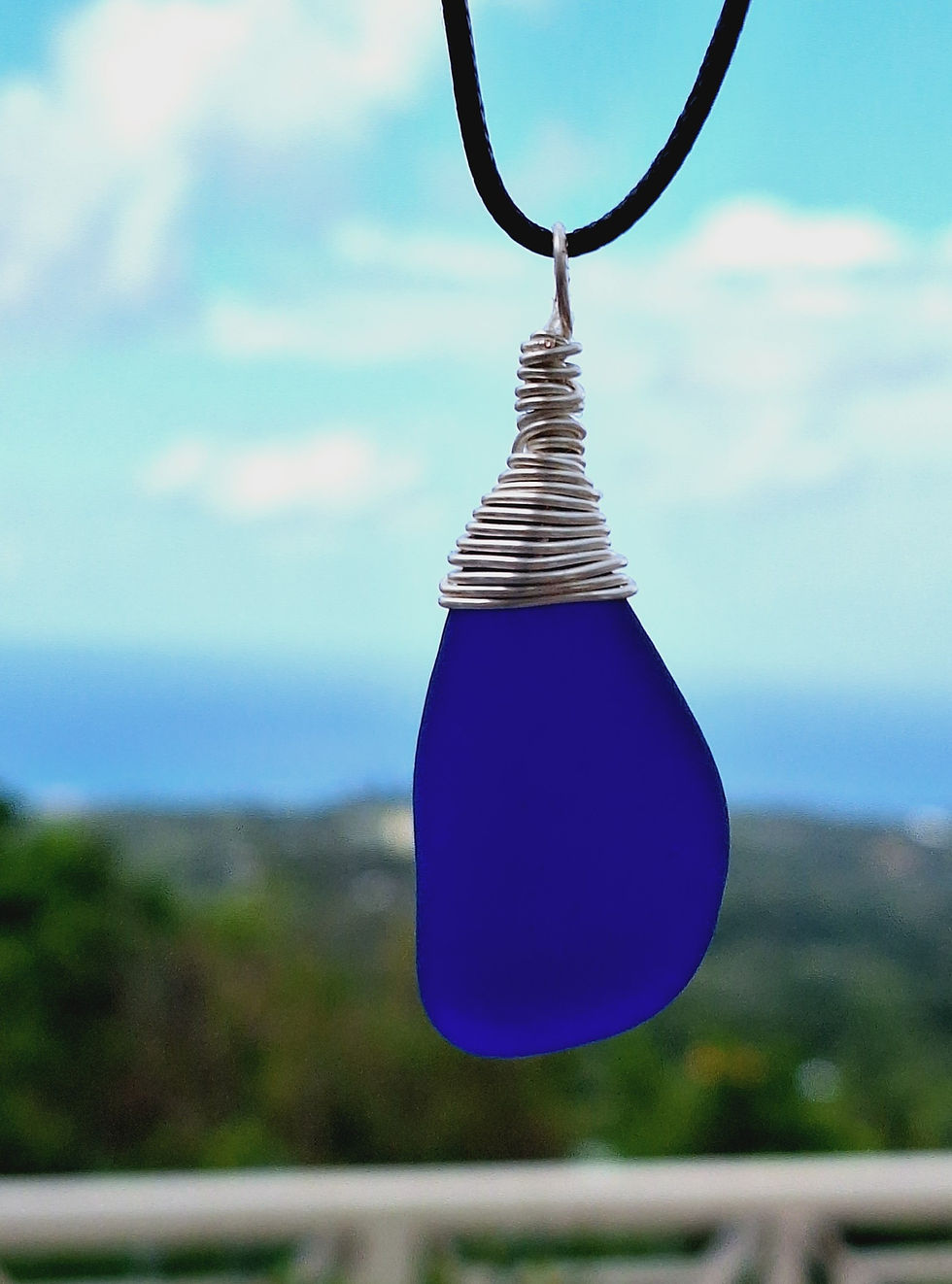 Thumbnail: Cobalt Blue Briolette Teardrop Sea Glass Pendant
