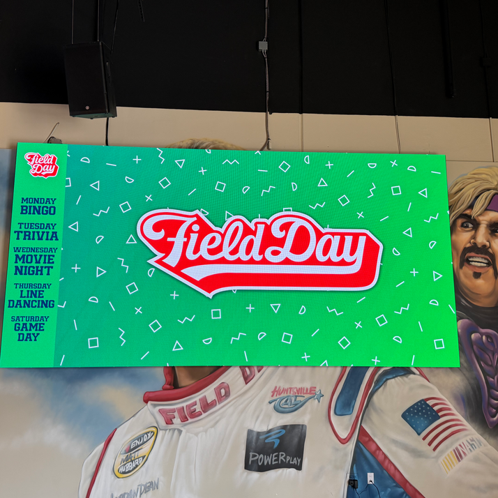 Field Day Indoor LED Wall in the Bar area Huntsville AL designed and installed by DFX