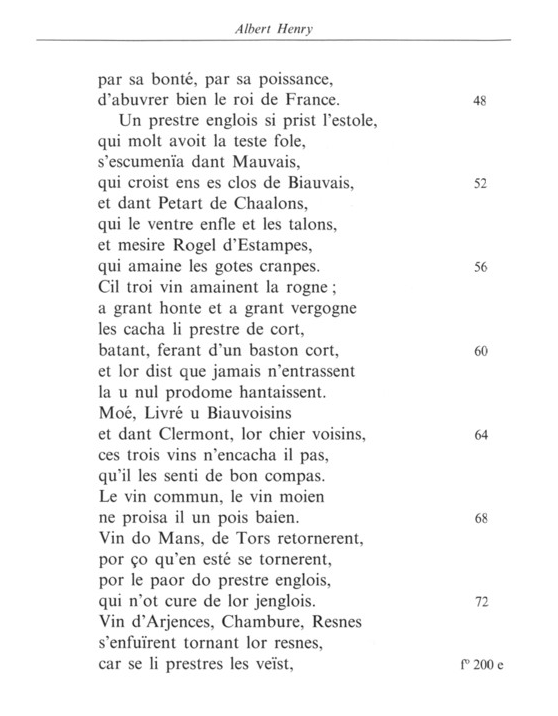 Extrait de la Bataille des Vins de Henri Andéli, passage sur les vins de Normandie