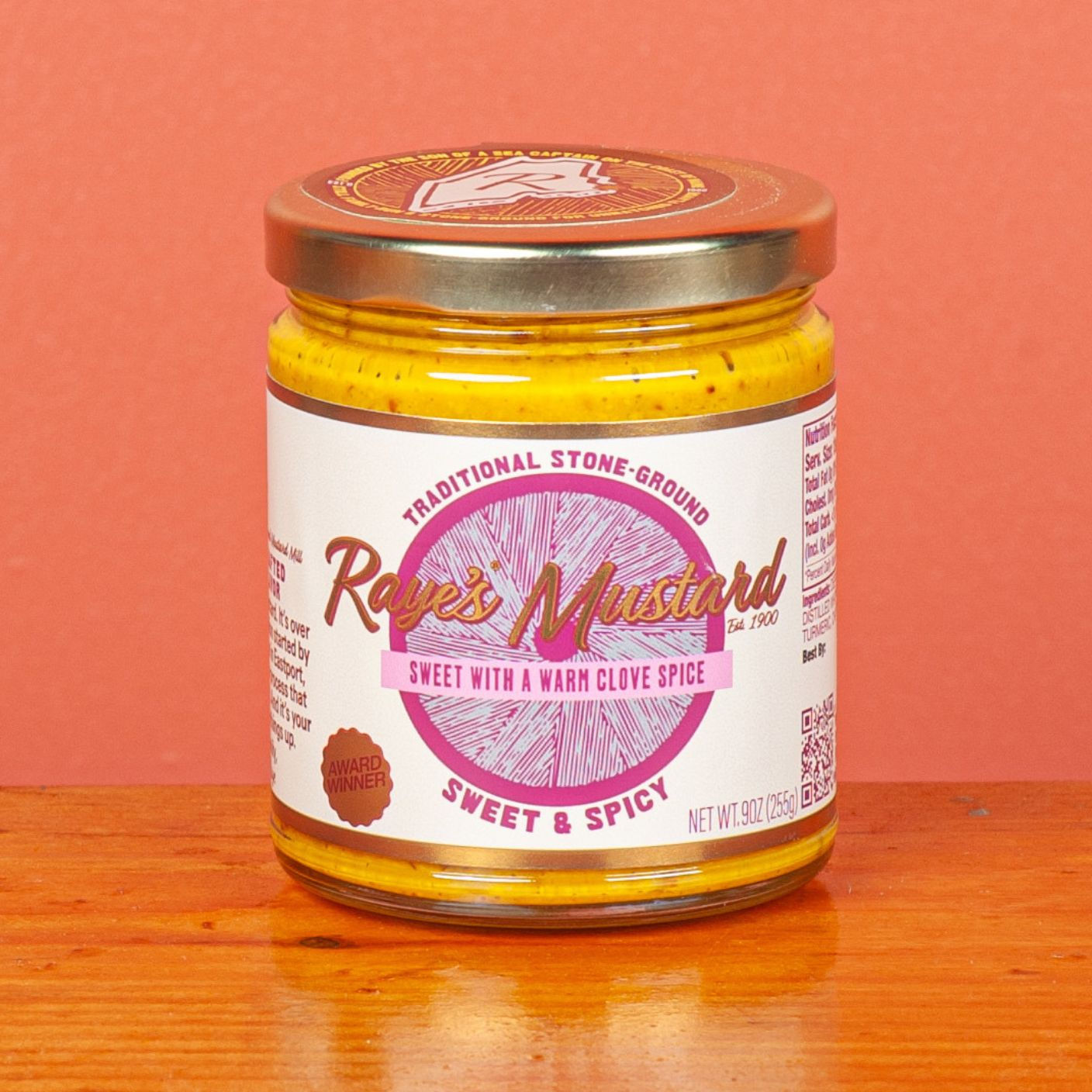 A jar of 9 oz. Raye's Sweet & Spicy Mustard