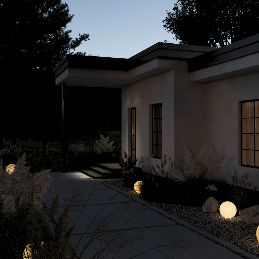design of the exterior and landscape of a country house in a minimalist style