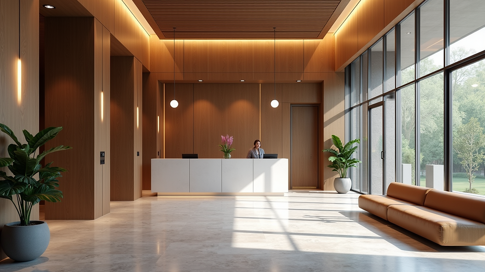 High angle view of a well-maintained lobby with modern decor