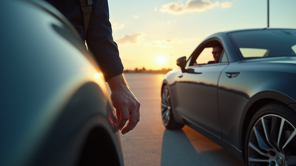 Close-up view of a professional driver opening the door of a luxury car at Sarasota airport