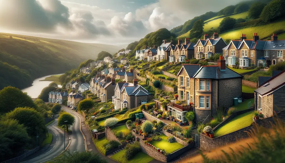 DALL·E 2024-05-24 22.43.44 - A picturesque landscape of terraced properties on a hillside