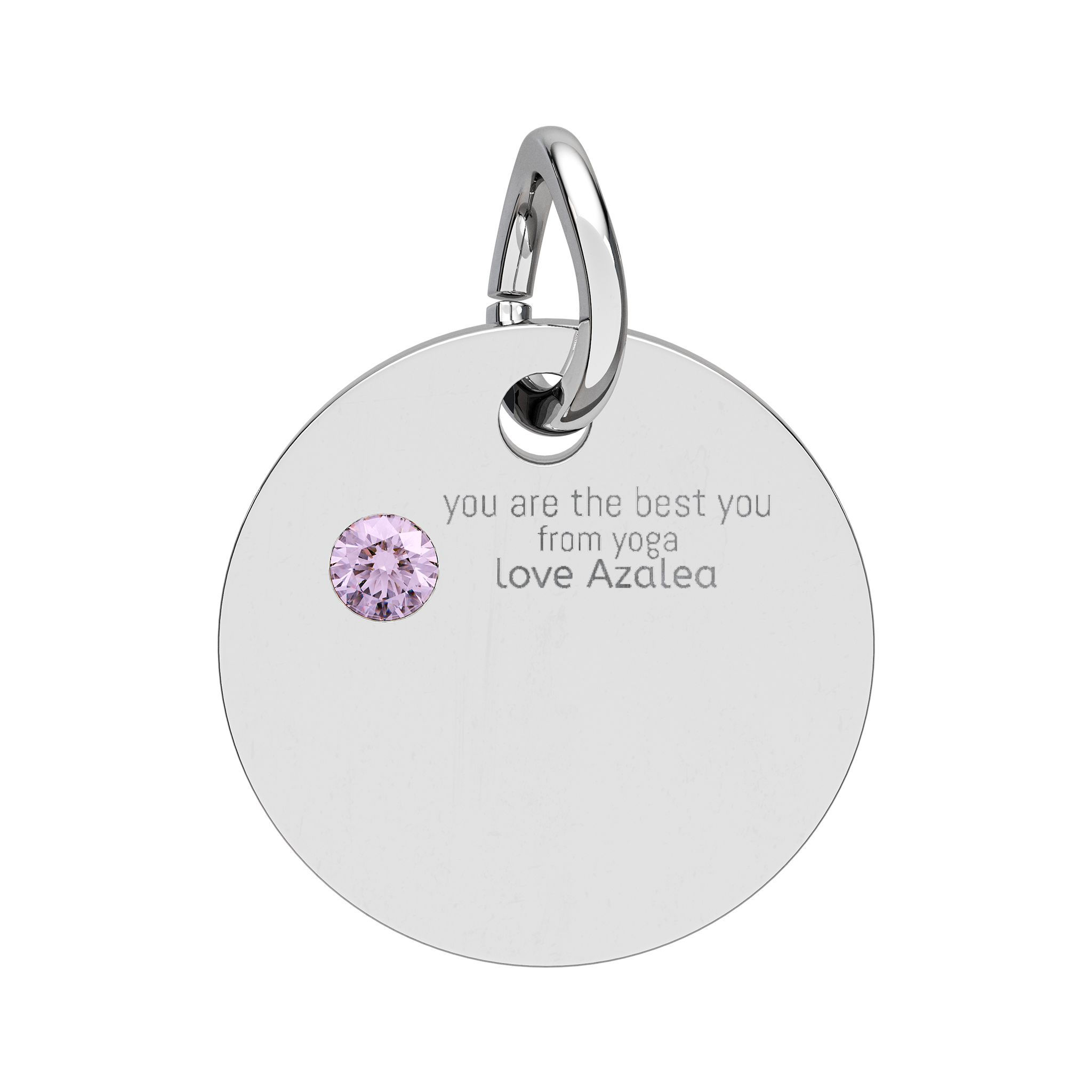 Engraved Yoga & Azalea Birthstone Circle Charm