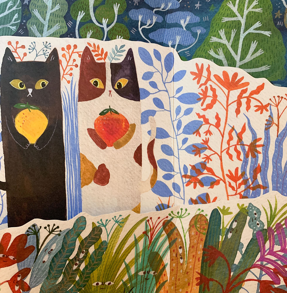 Thumbnail: Cats and plants｜Fold-out Greeting card