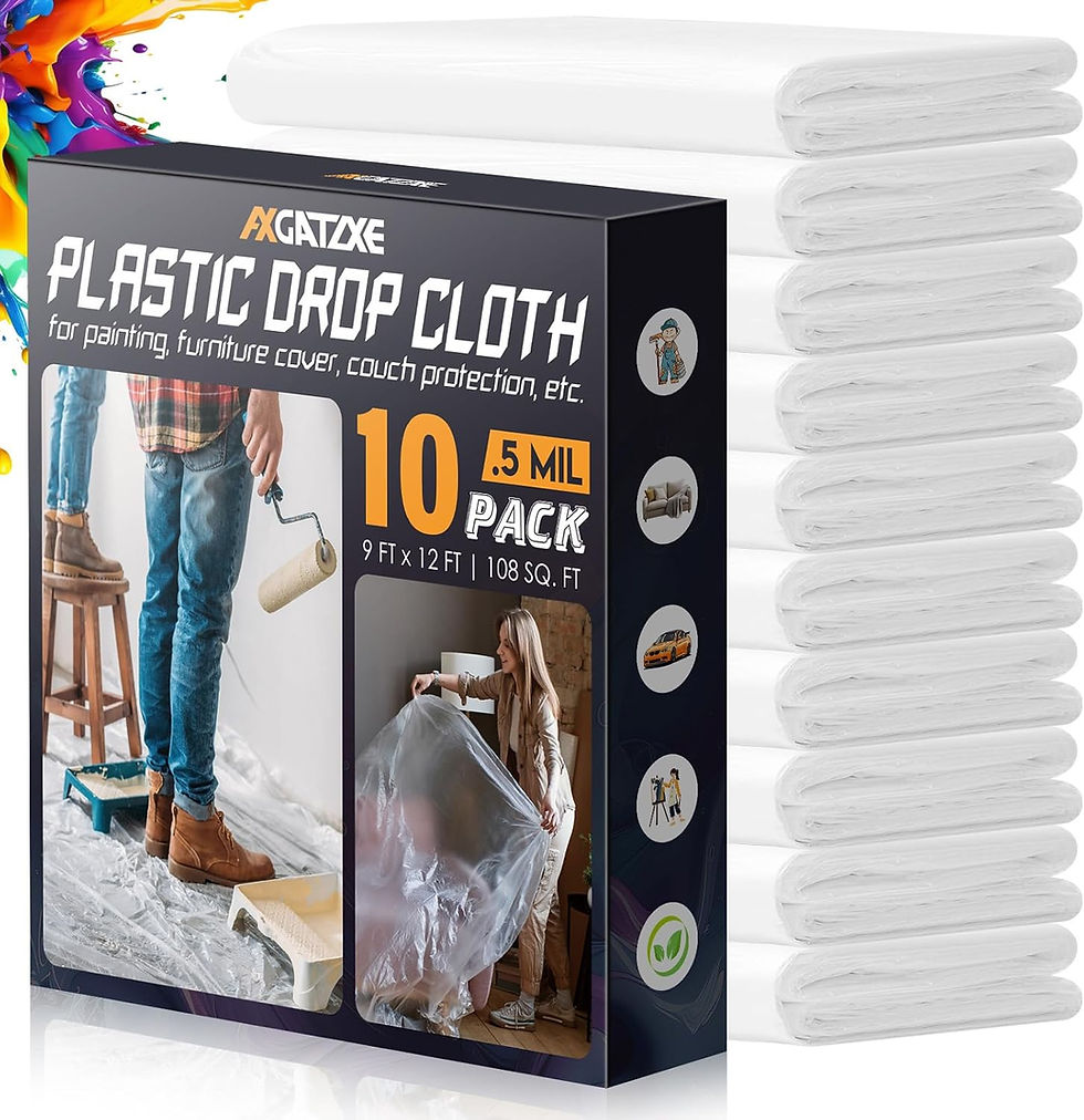 Thumbnail: 12 x 9 Ft Plastic Drop Cloths (6-Pack) - Disposable Painter's Sheeting & Tarps 