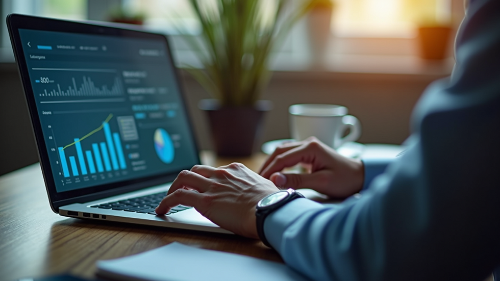 Eye-level view of a person analyzing SEO data on a laptop