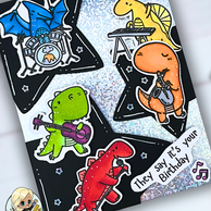 🦖 Dinos Rock the Stage! A Colorful Concert Birthday Card | Featuring Pajama Crafter Stamps