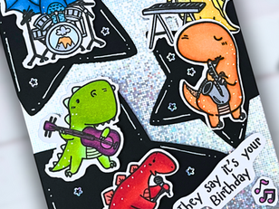 🦖 Dinos Rock the Stage! A Colorful Concert Birthday Card | Featuring Pajama Crafter Stamps