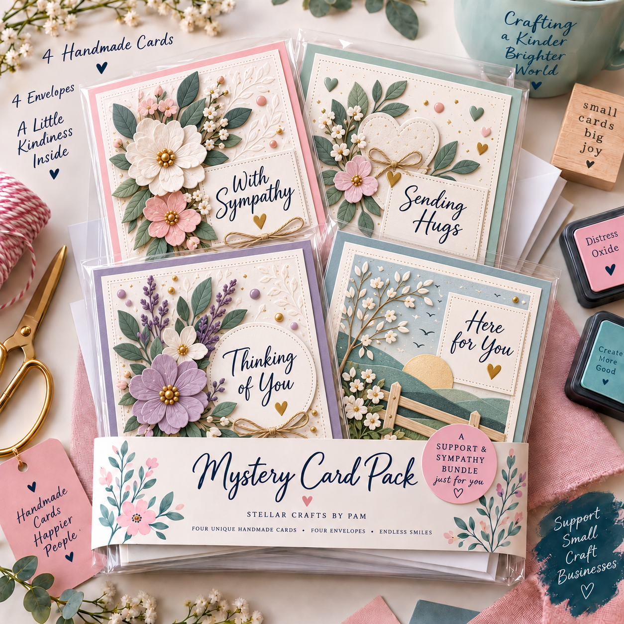 Sympathy/Support Sampling Card Pack - Set of 4 Handmade Cards