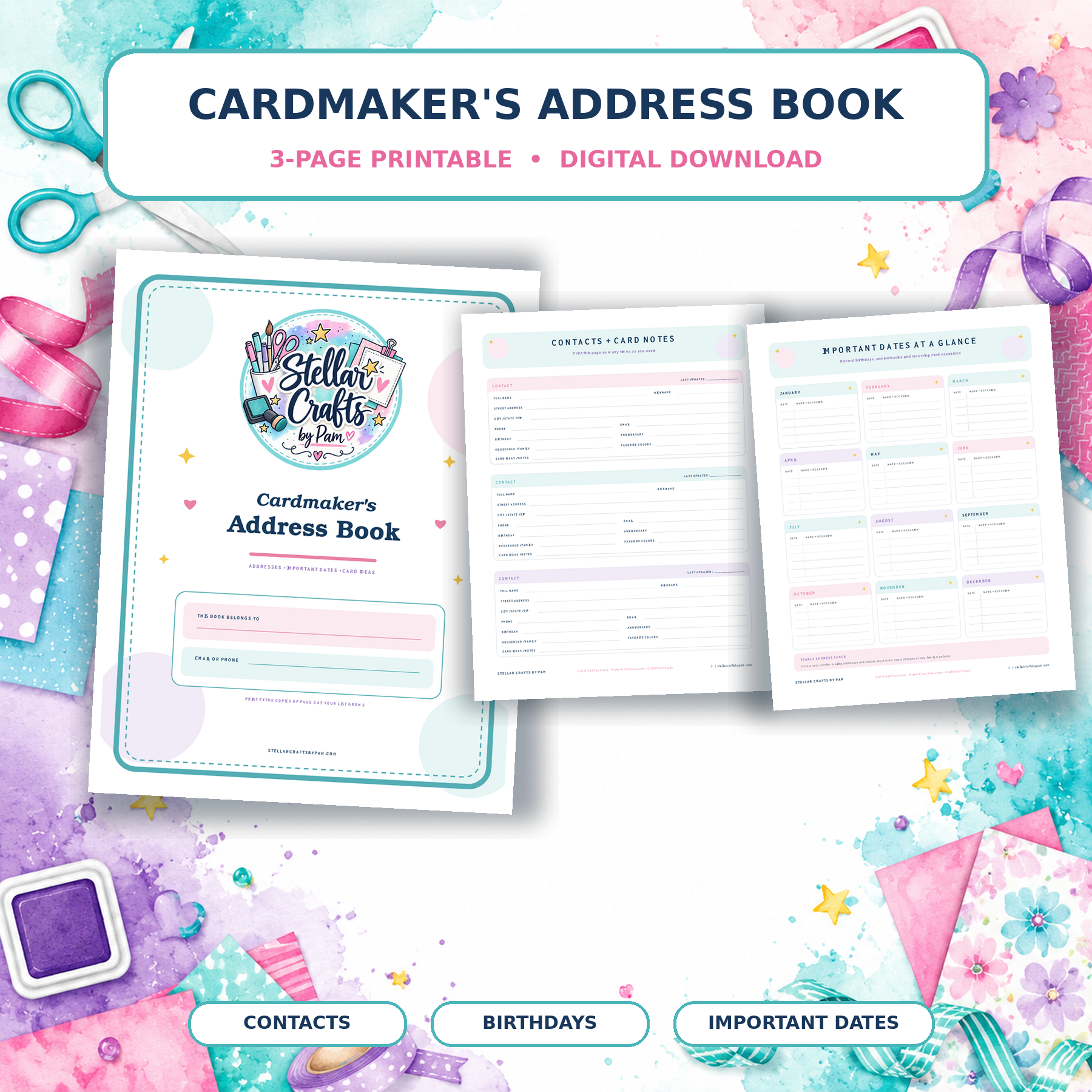 Cardmaker’s Address Book Printable | Contact, Birthday & Imp. Dates Organizer