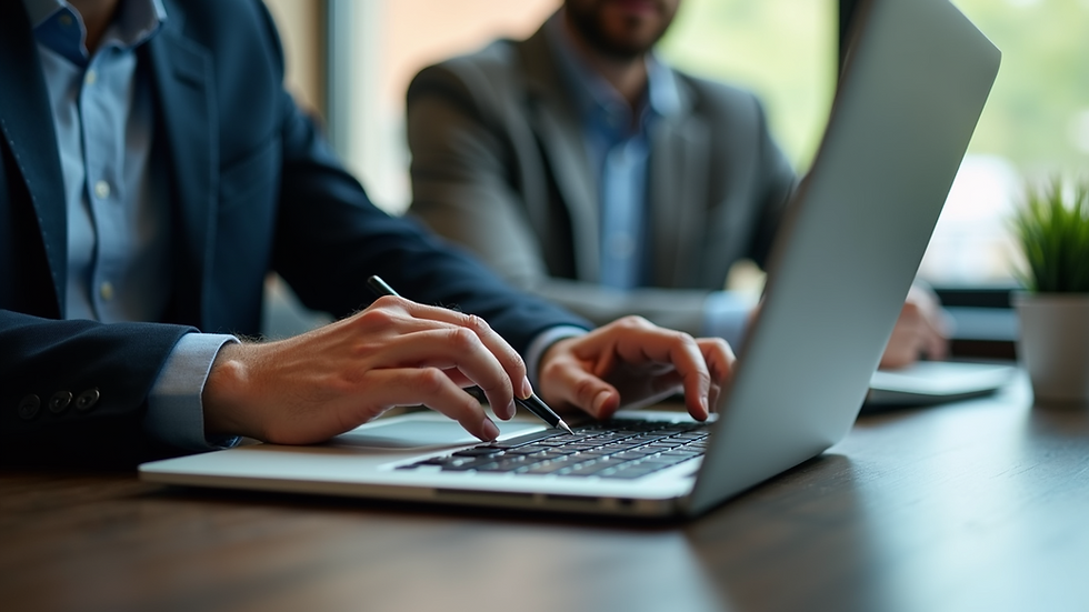 Eye-level view of a person using a laptop to manage business tools