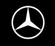White Mercedes-Benz logo on a black background