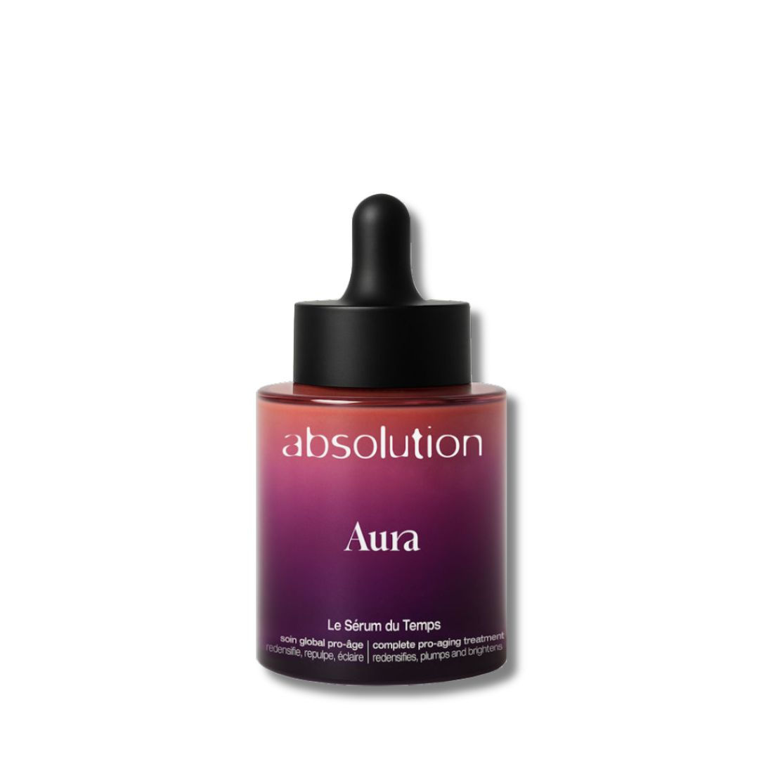 Flacon du sérum Absolution Aura, soin visage bio anti-âge à la Criste Marine
