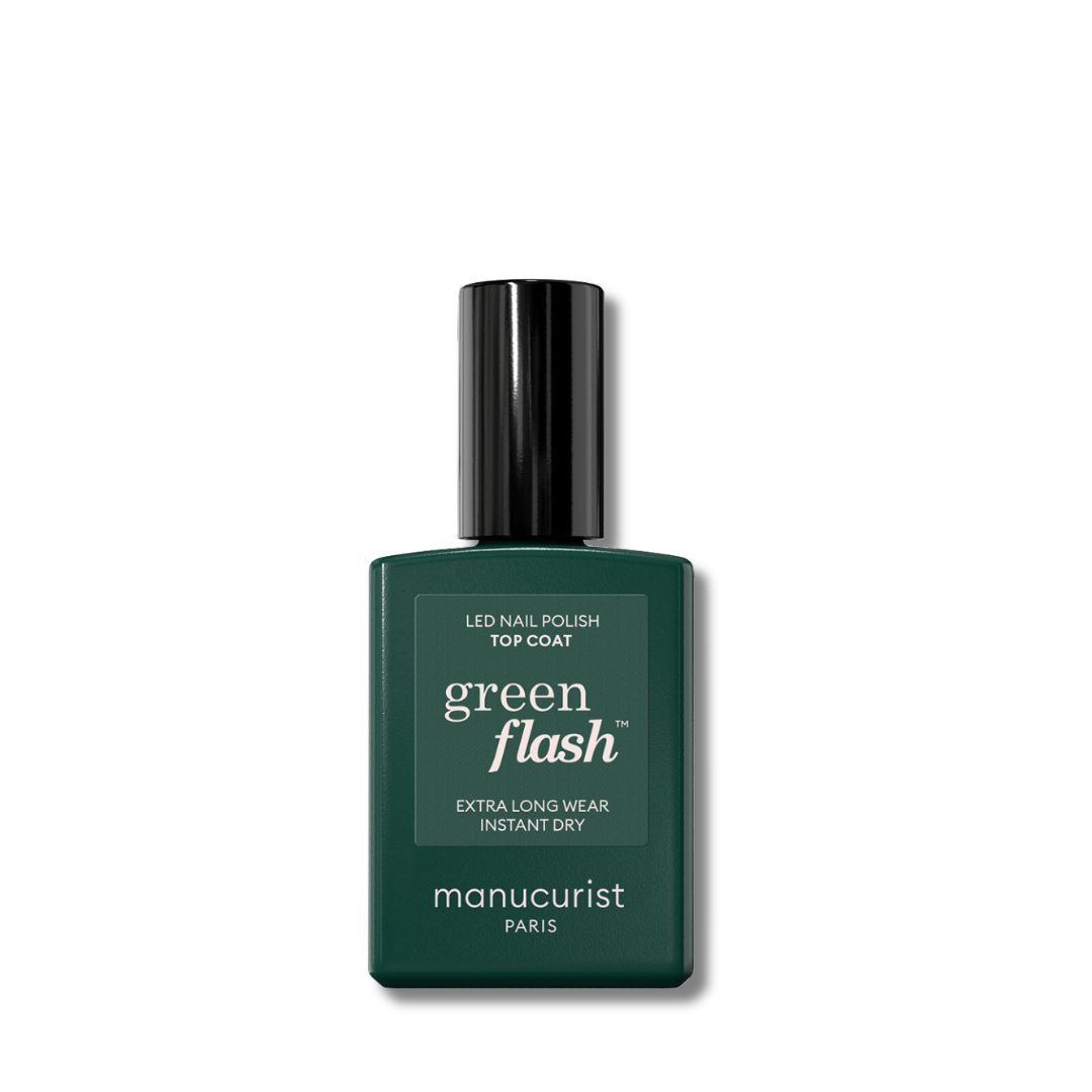 MANUCURIST Top Coat Green Flash, manucure semi-permanente brillante et longue tenue.