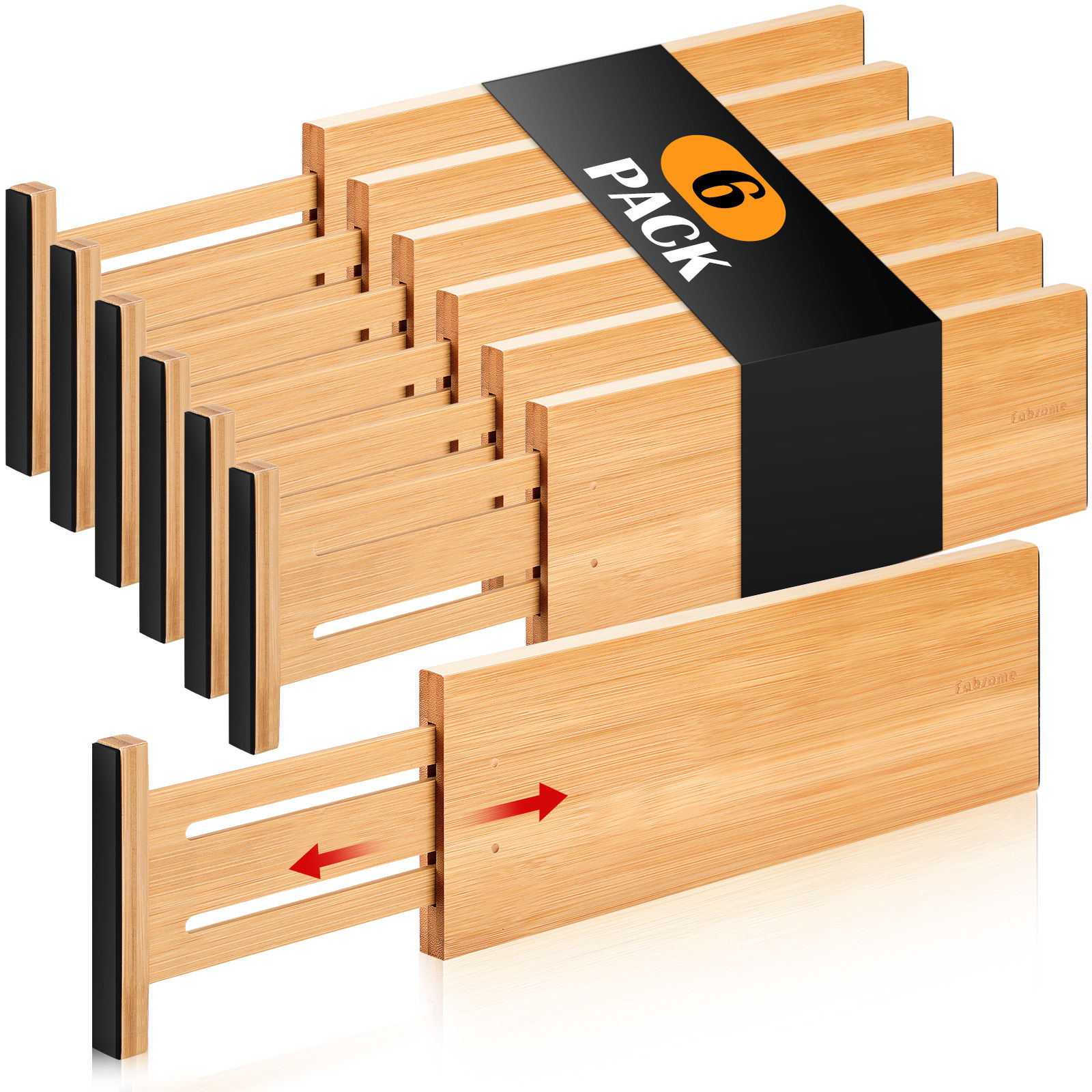 Fabsome Dresser Drawer Organizers 6 Pack, 4.65'' High Adjustable from 12.5-17‘’