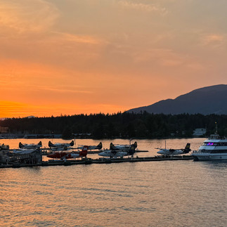 Sunset orange colors over Vancouver harbour.