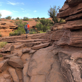 Rock trail to Delicate Arch with stepping stones.