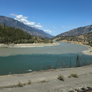 Frasier and Nicola rivers colliding along the train journey from Kamloops to Vancouver.