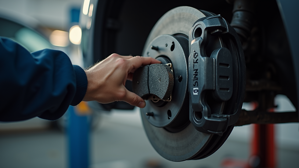 Close-up view of car brake pads being replaced