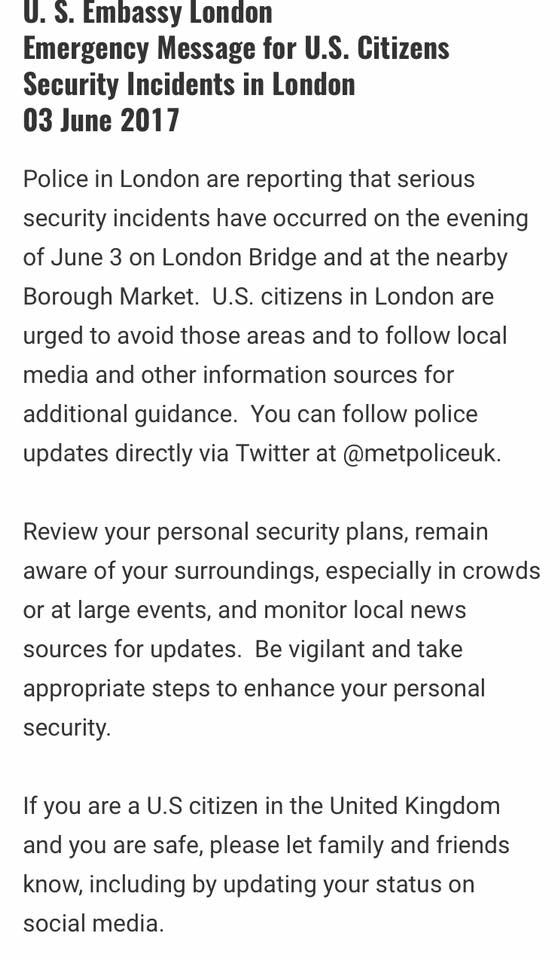 US Embassy London - Emergency Message for U.S. Citizens