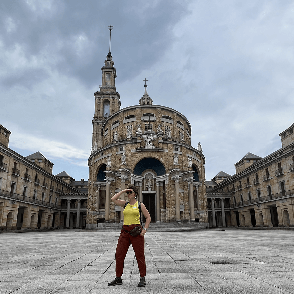 University and plaza scene in northern Spain on a clear day