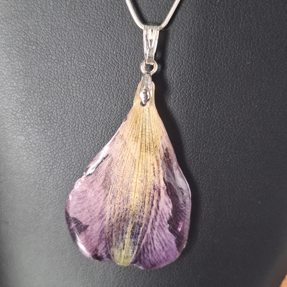 Preserved purple alstroemeria petal necklace with sterling silver hardware by Held & Preserved