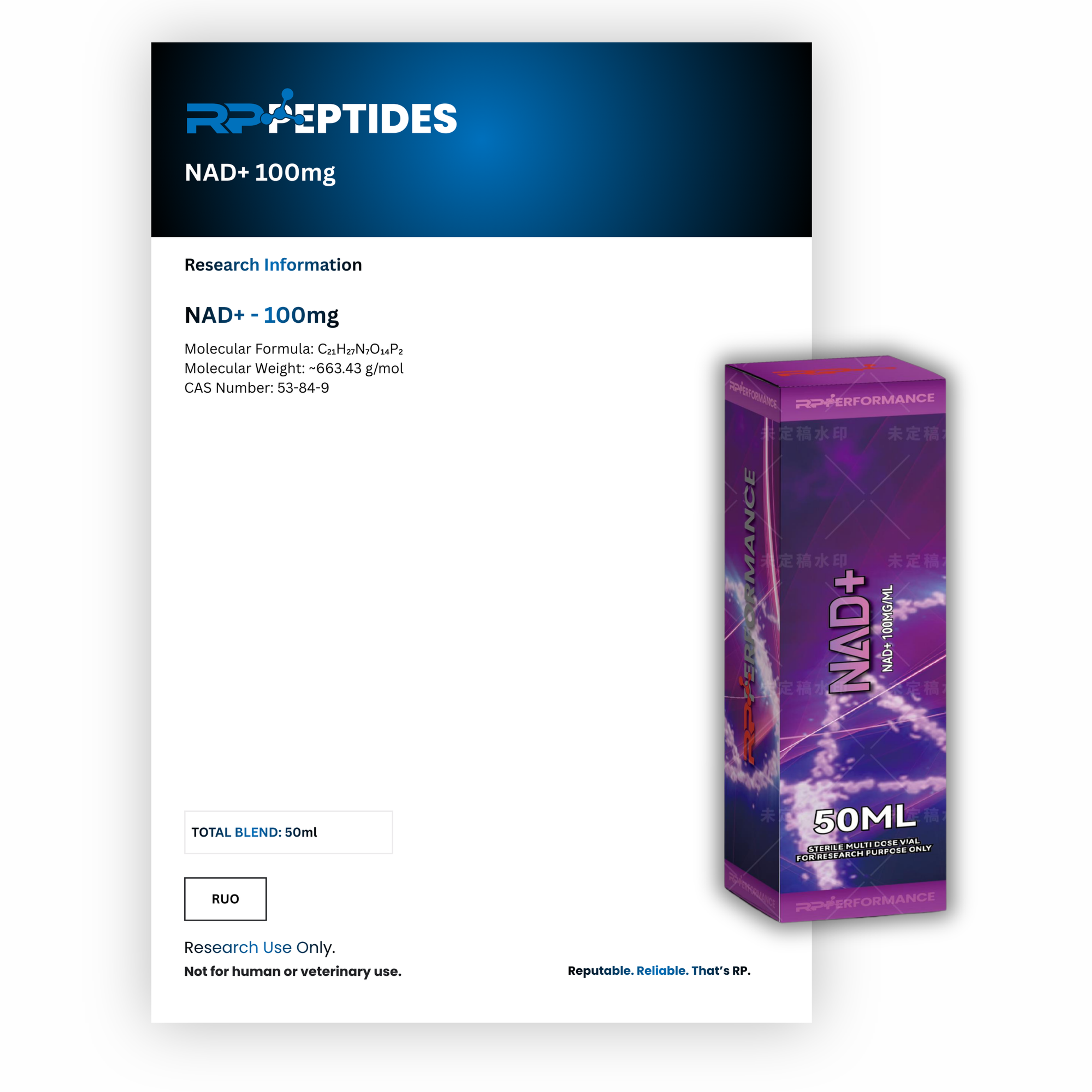 NAD+ 100mg per ml - 50ml : Research Only