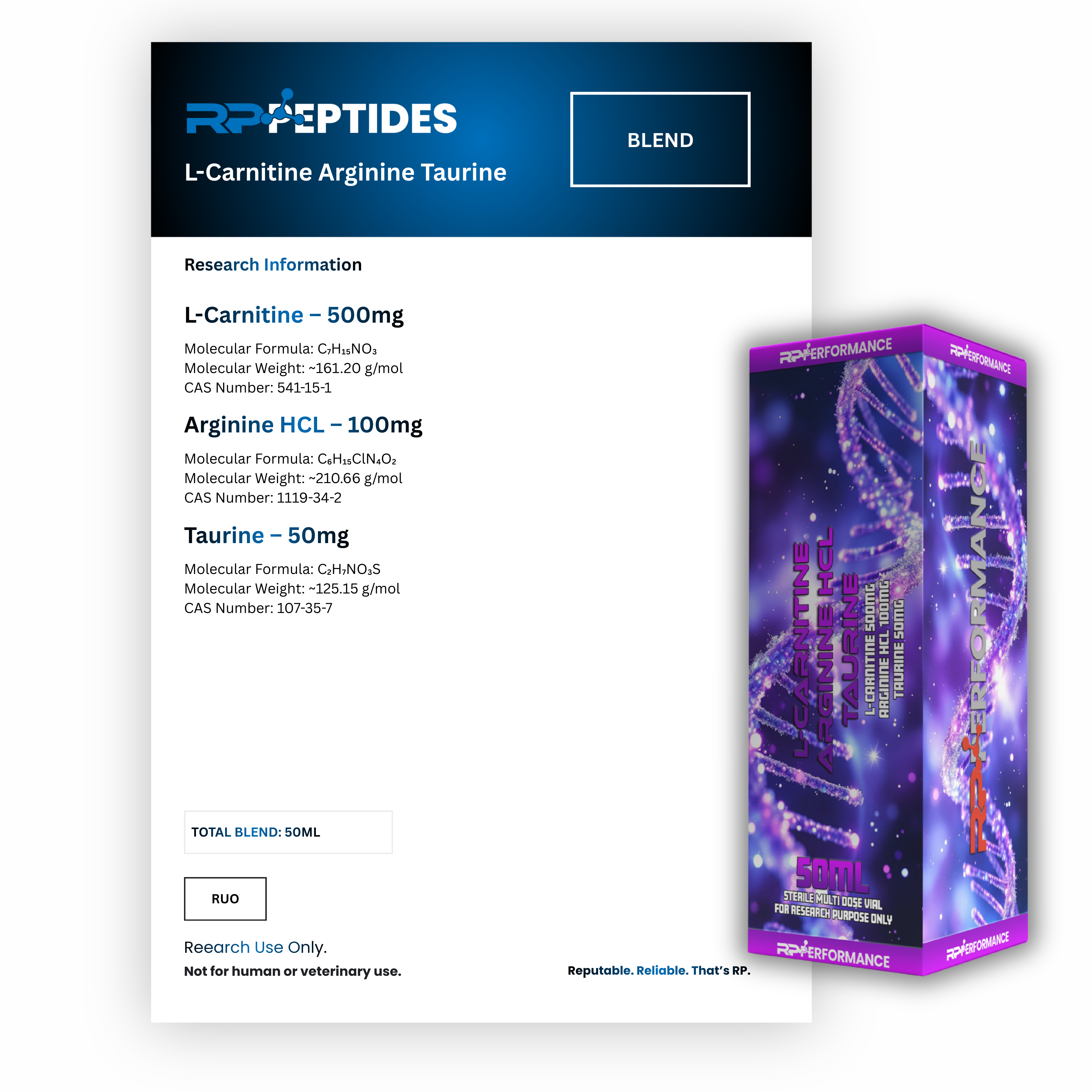 L-Carnitine Arginine Taurine per ml 50ml: Research only