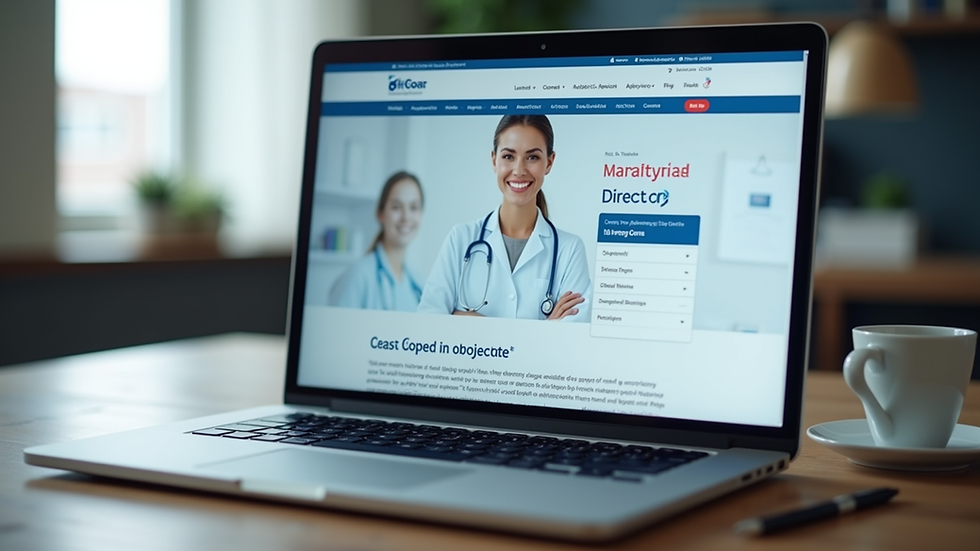 Eye-level view of a laptop screen showing a medical directory website