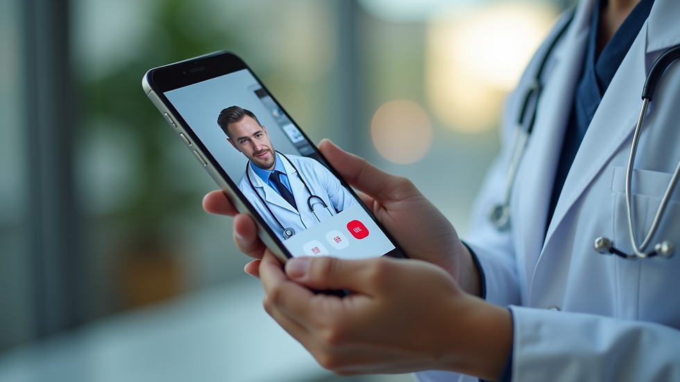 Close-up view of a smartphone showing a telemedicine consultation