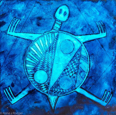 Blue turtle painting, petroglyphs art,abstract art, contemporary art, spiritual art, consciousness art, healing arts painting, healing arts, higher self art, channeling art, spirit art, spirit arts, meditation art, abstract turtle painting, sea inspired art, turtle painting