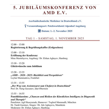 Veranstaltungsprogramm für die "5. Jubiläumskonferenz der AMD"