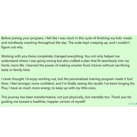 Here is a summary of the web page description in two sentences: - Fit & Strong by Kasia is a personal training and online coaching service for women who want to achieve their fitness and confidence goals. - The service offers online group personal training sessions that can be done at home or in the gym, using minimal equipment and a proven method.