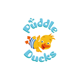 Puddle Ducks logo with cartoon duck and water splashes.