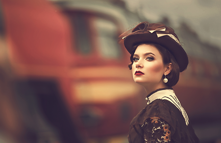 woman 1800s vintage train .png