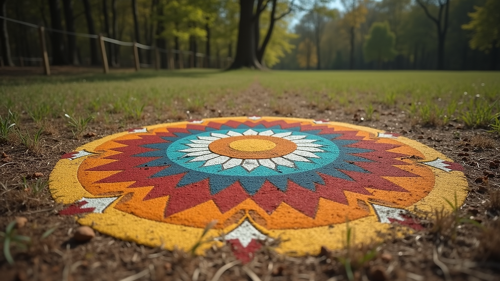 Eye-level view of a Cherokee healing circle painted on the ground