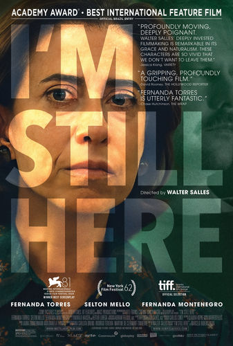 I'M STILL HERE movie poster featuring a Latina woman staring at an off-screen object
