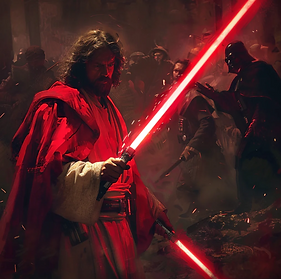 Jesus Christ featured holding a light saber
