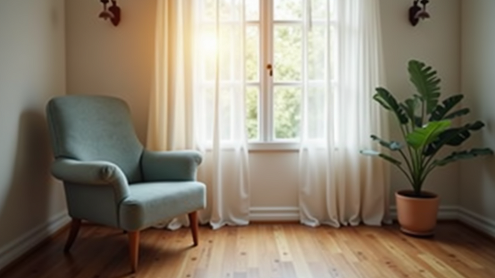 Close-up view of a therapist's office with a comfortable chair and soft lighting