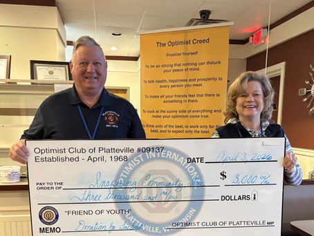 Optimists Complete Pledge to Platteville Fire Department For New Fire Station