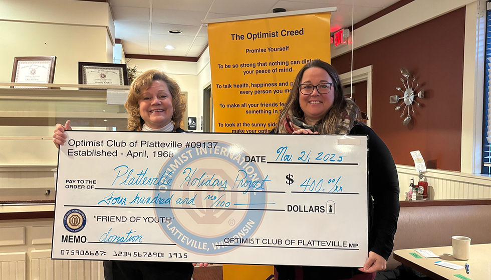 Optimist Club donates to the Platteville Holiday Project