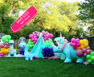 Artistic inflatable dragon decoration in a garden setting by One Two Celebrate