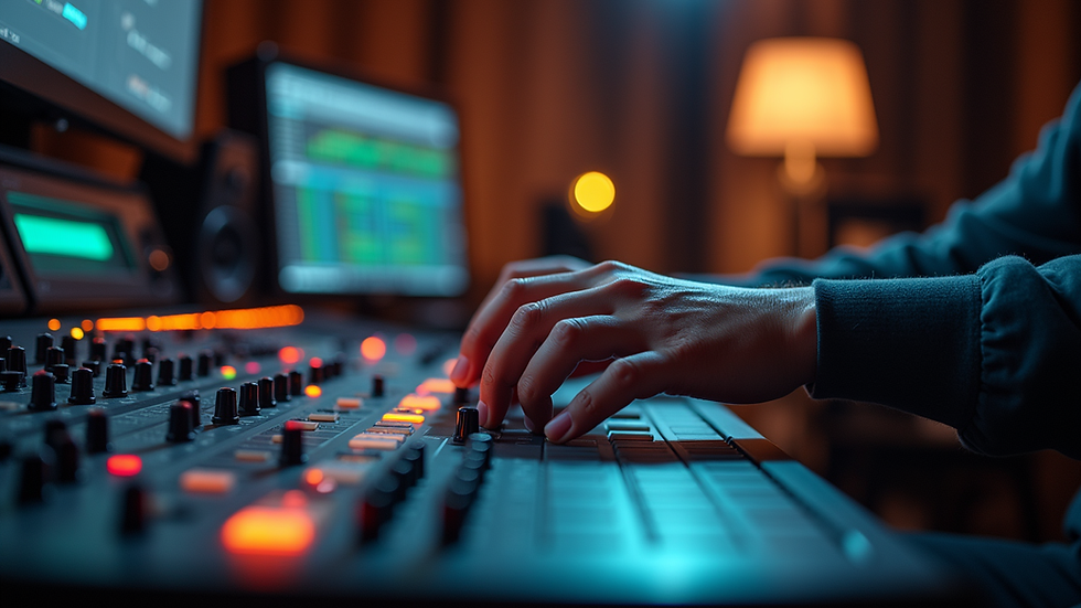 Eye-level view of a music producer working with a digital audio workstation